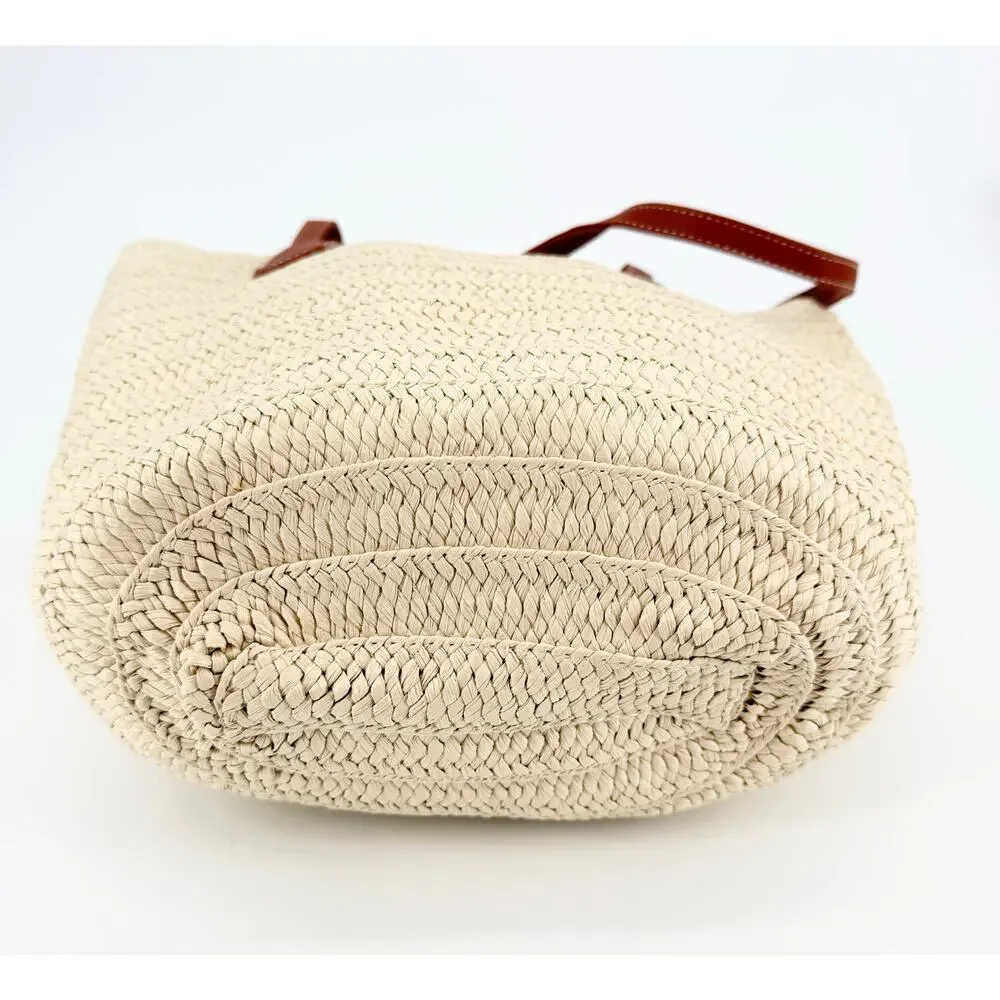 Straw Woven Tote Beach Bag Coastal Resort Market Shopper NWOT Summer Purse
